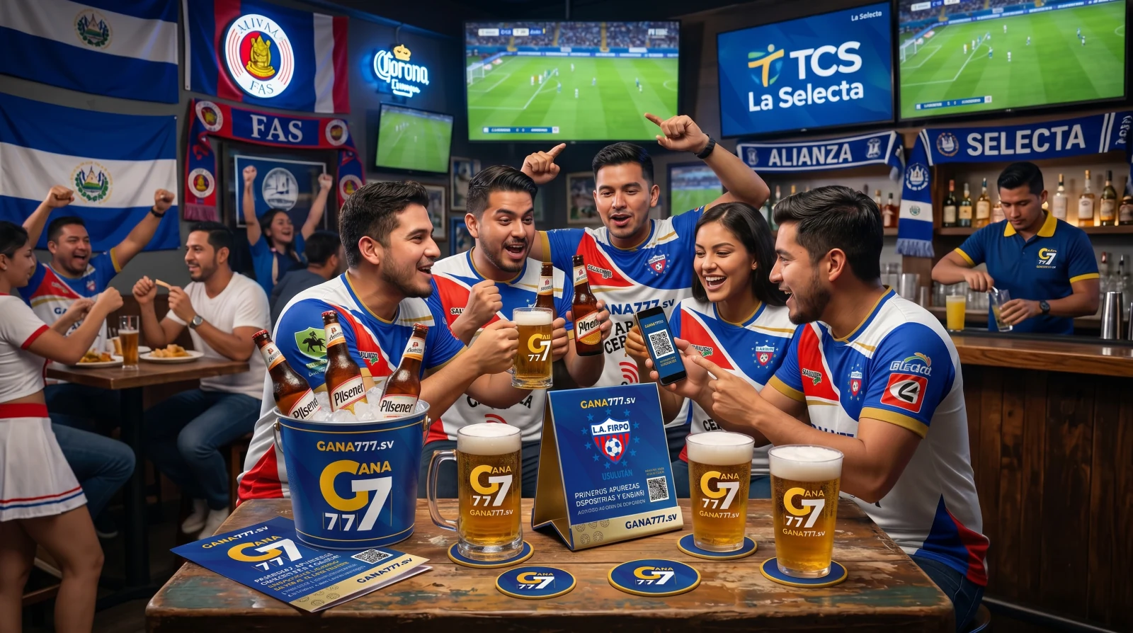 Anfitrionas y embajadores GANA777 en sports bar